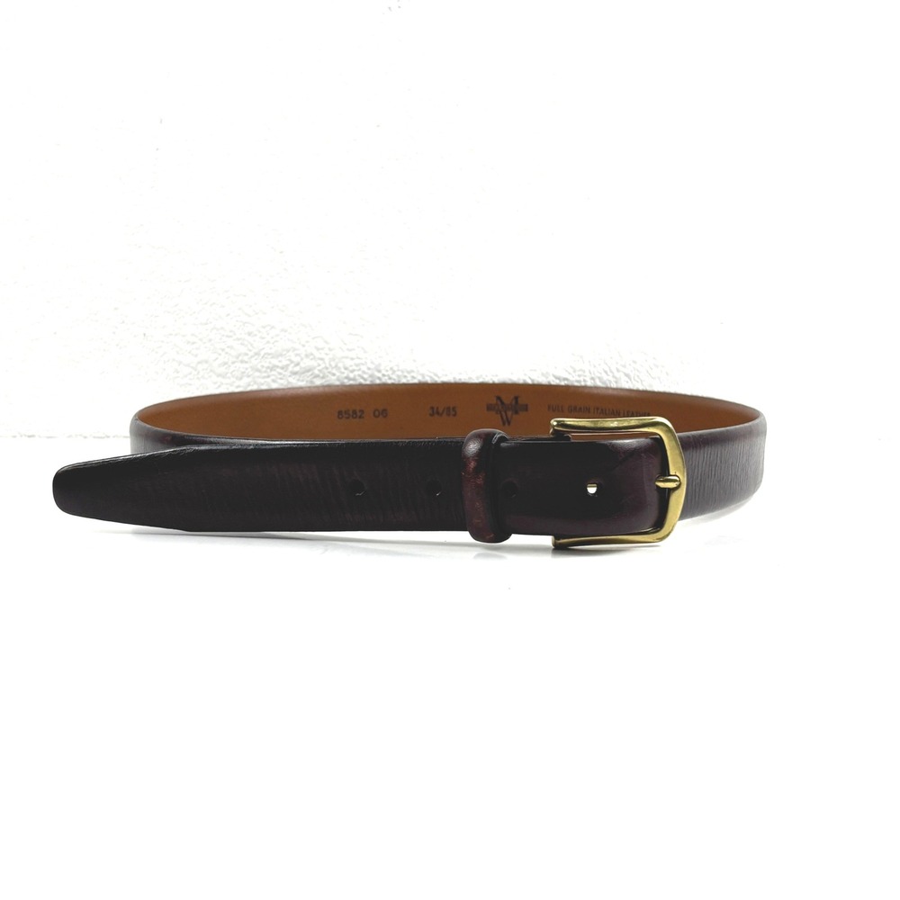 Men's Wearhouse Belt Mens 34 Brown Full Grain Italian Leather Italy Formal Class